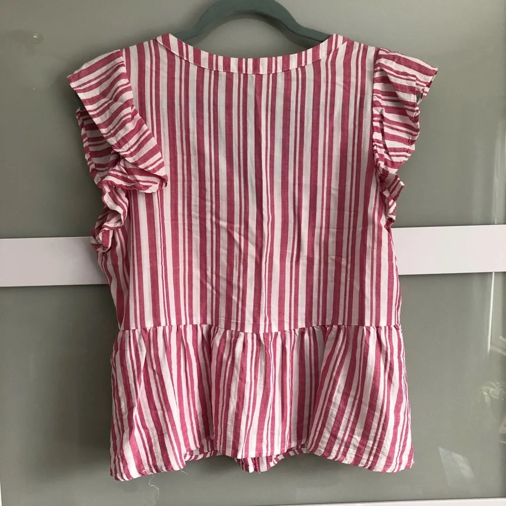 Striped Copper Key Ruffle Top with Button Front - Picture 2 of 3